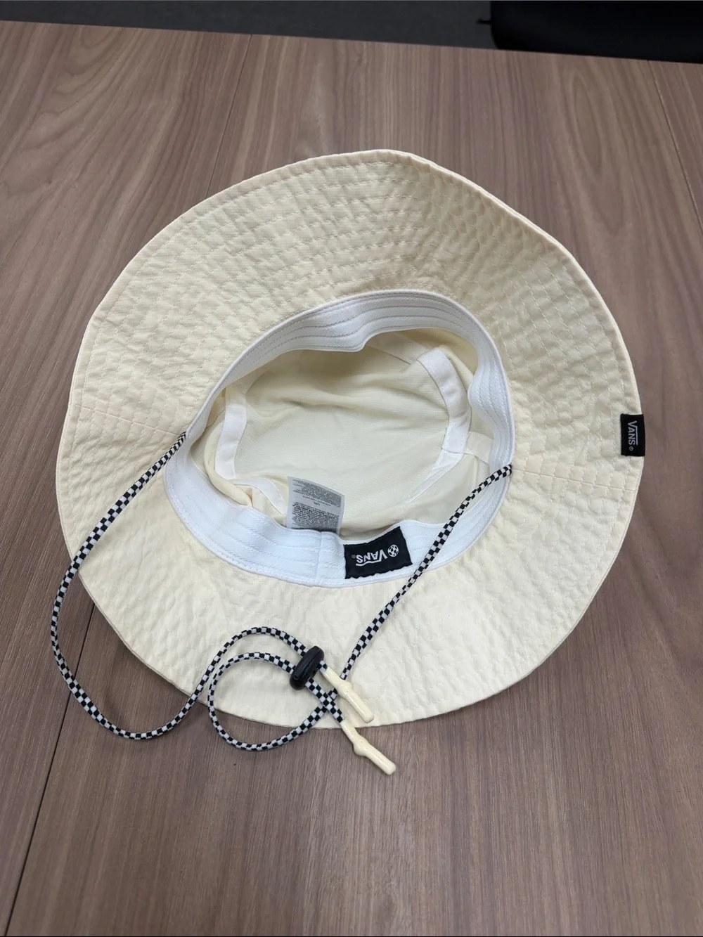 Vans Cream Bucket Hat with Checkered Chin Cord